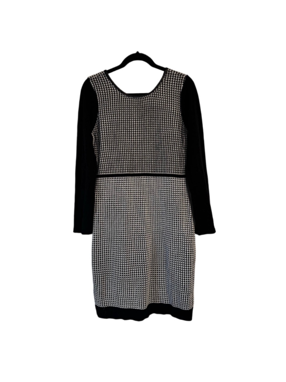 Women's Calvin Klein Dress Sweater Dress Houndstooth Black & White Zip Back